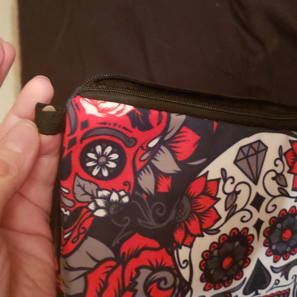 Sugar Skull & Floral Print Cosmetic Travel Bag- 8.5" x 5.5" x 2" - Picture 9 of 12